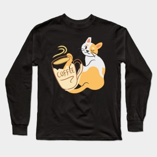 Cat And Coffee Tee Long Sleeve T-Shirt